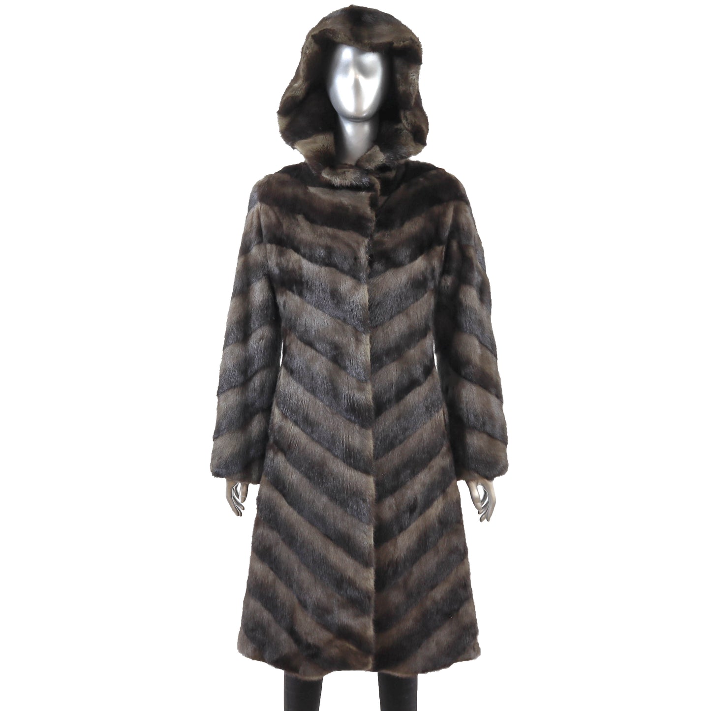 Hooded Horizontal Mink Coat- Size S