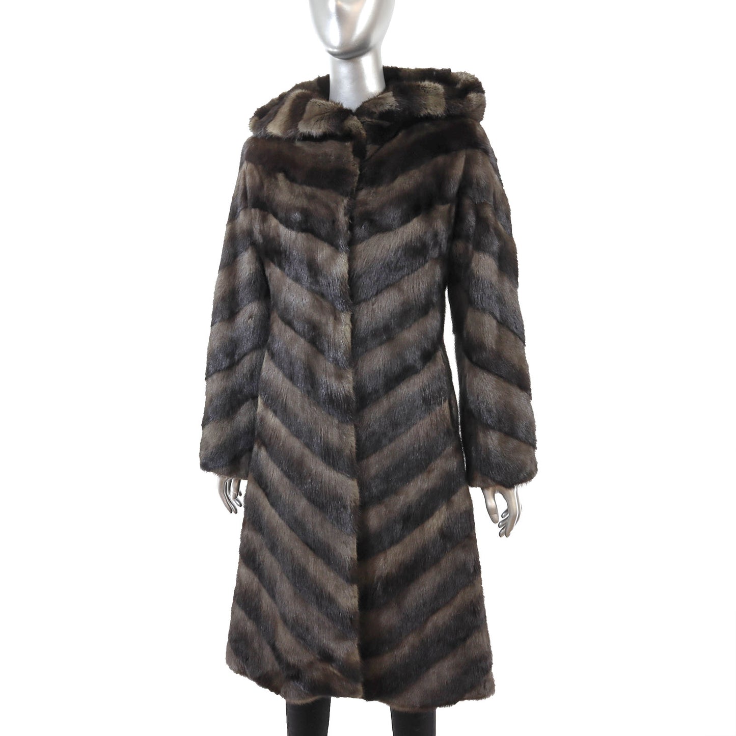 Hooded Horizontal Mink Coat- Size S