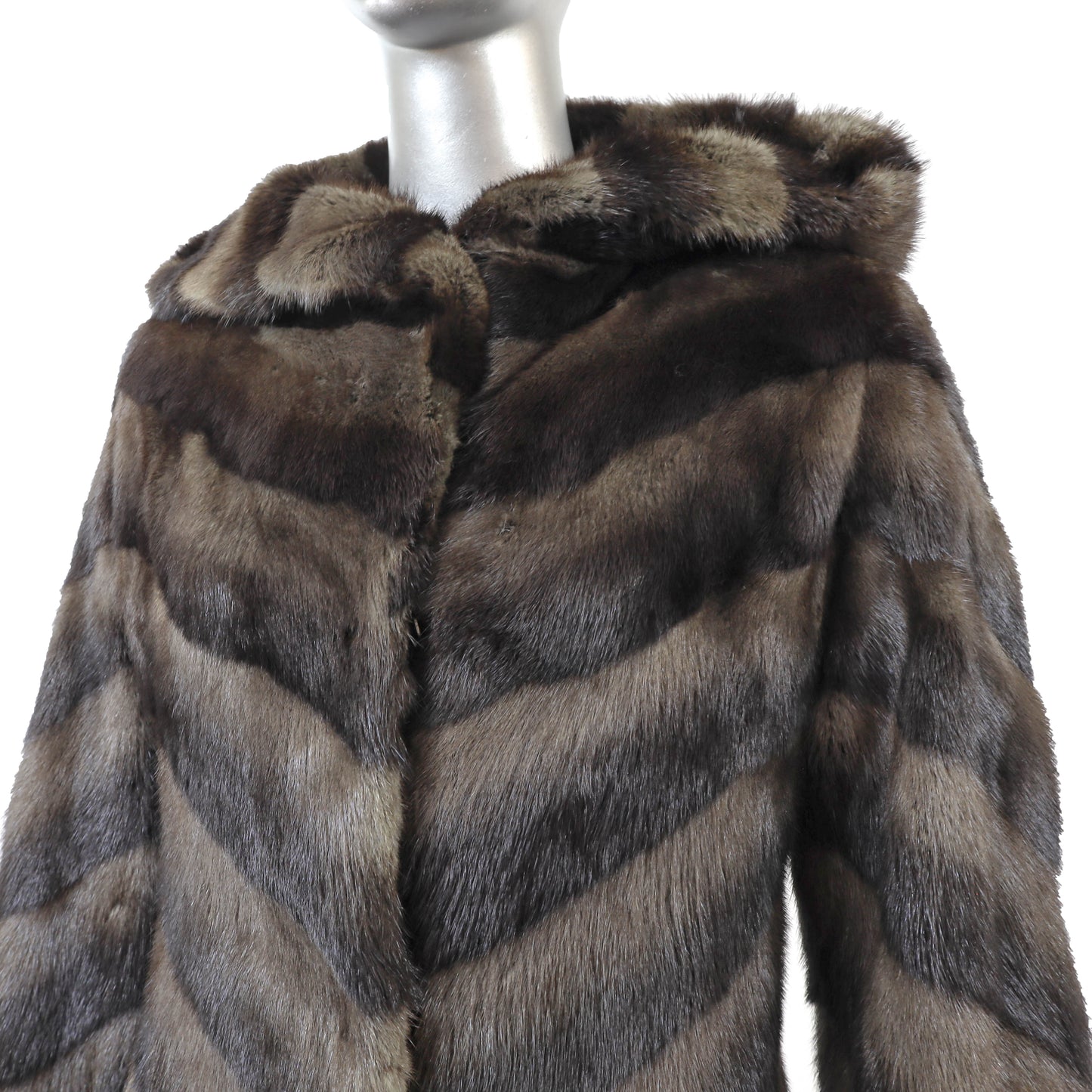 Hooded Horizontal Mink Coat- Size S