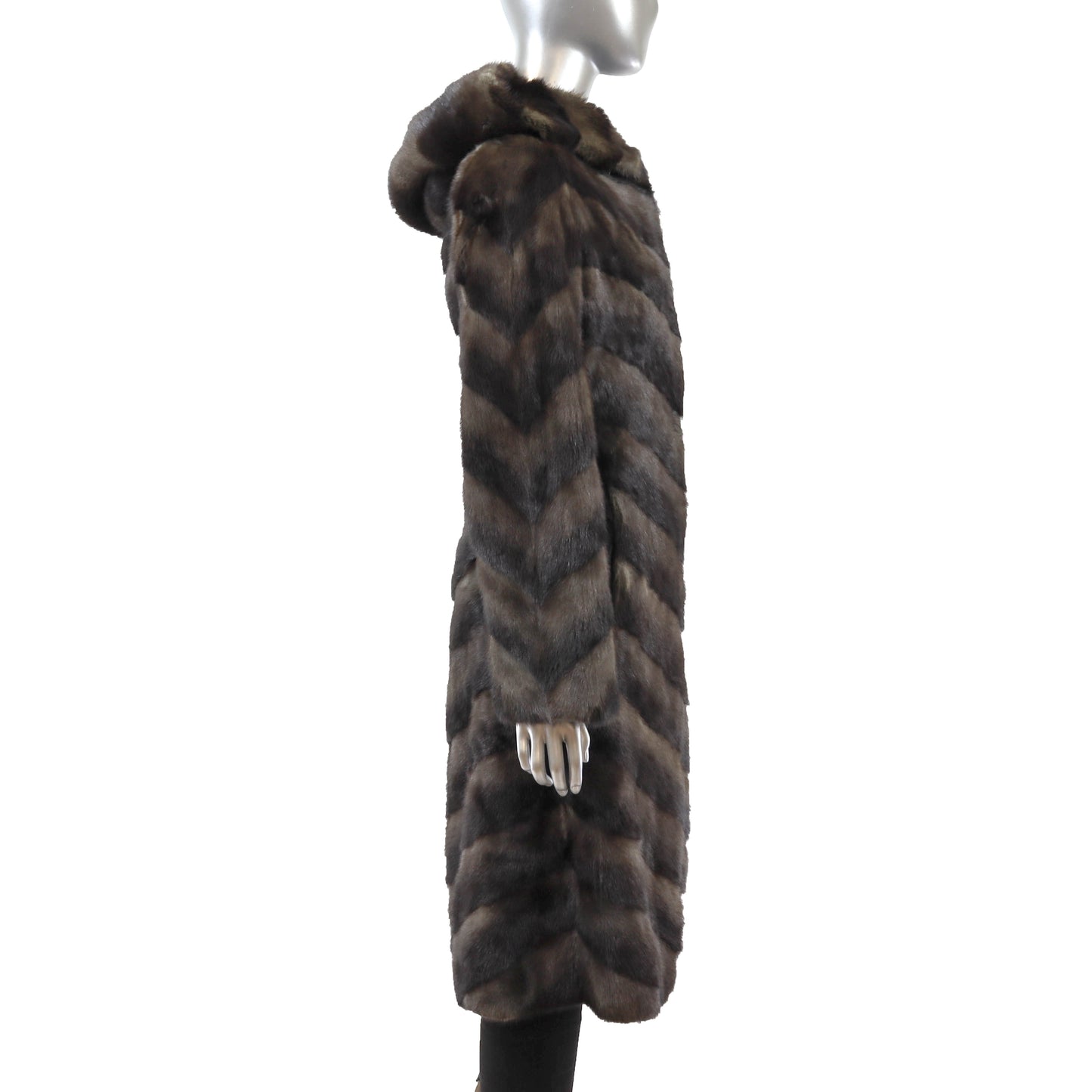 Hooded Horizontal Mink Coat- Size S