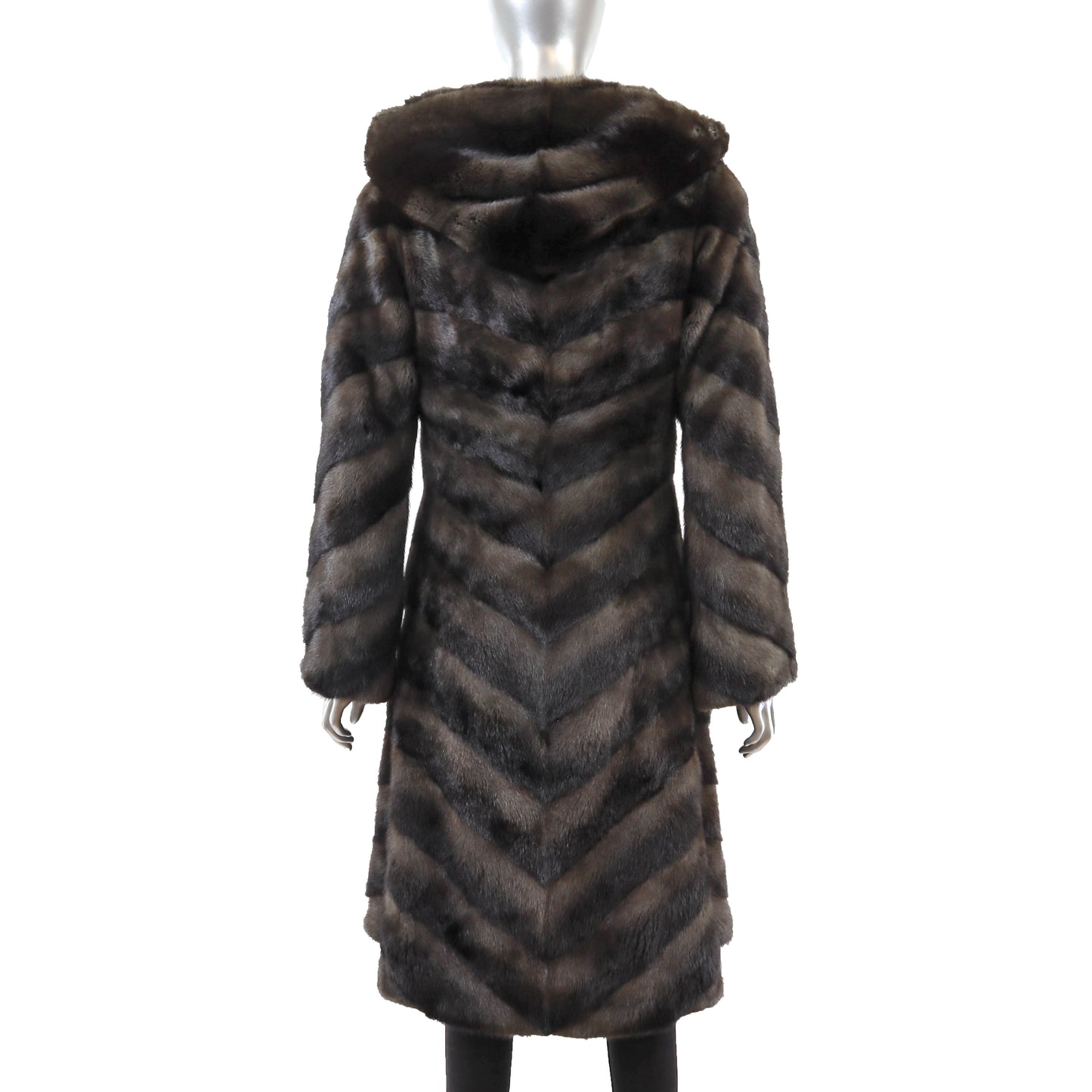 Hooded Horizontal Mink Coat- Size S