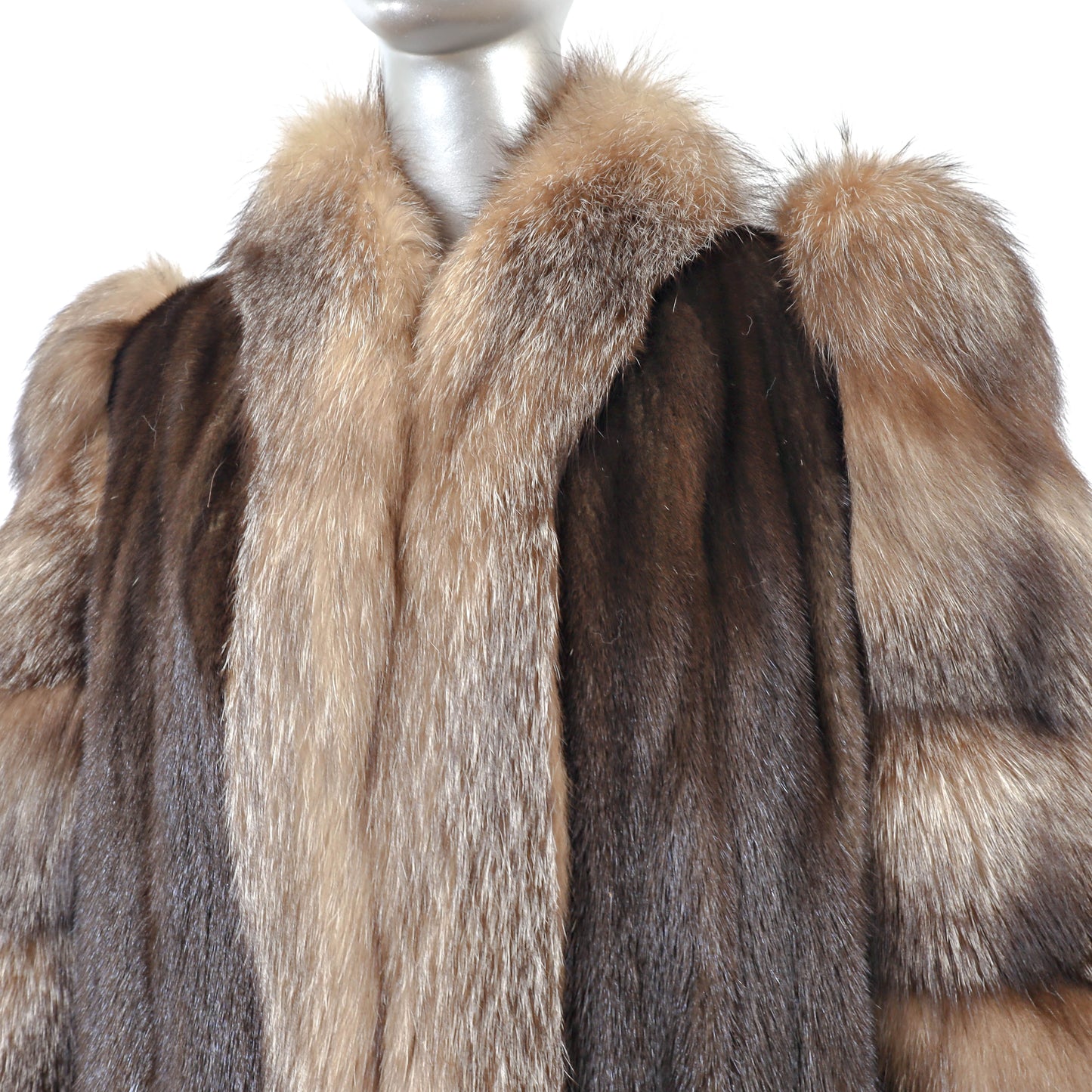 Brown Mink Coat with Fox Tuxedo and Sleeves- Size M