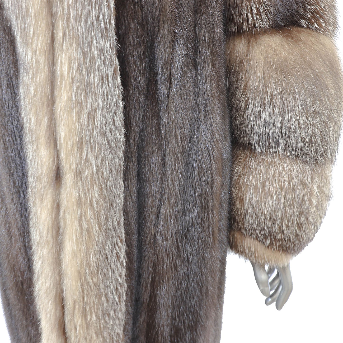 Brown Mink Coat with Fox Tuxedo and Sleeves- Size M