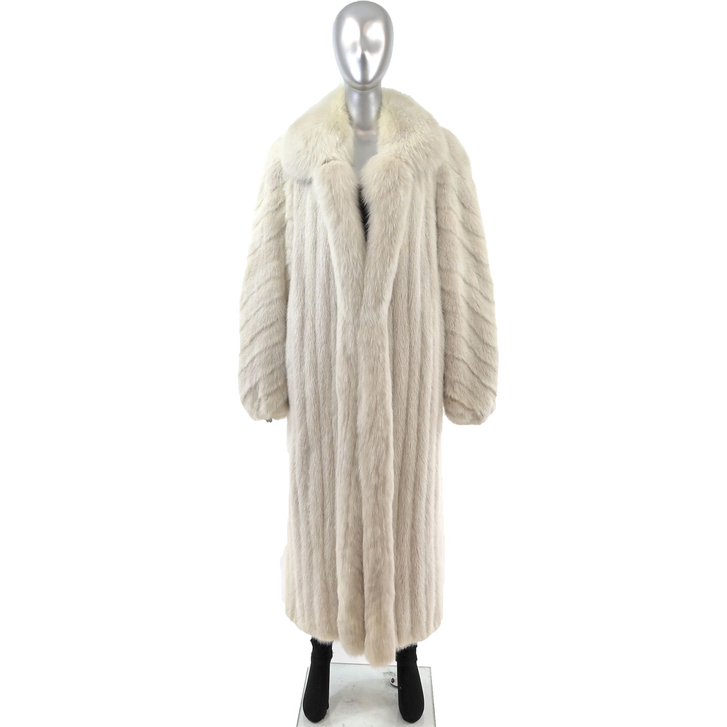 Beige Mink Coat with Fox Tuxedo- Size XL