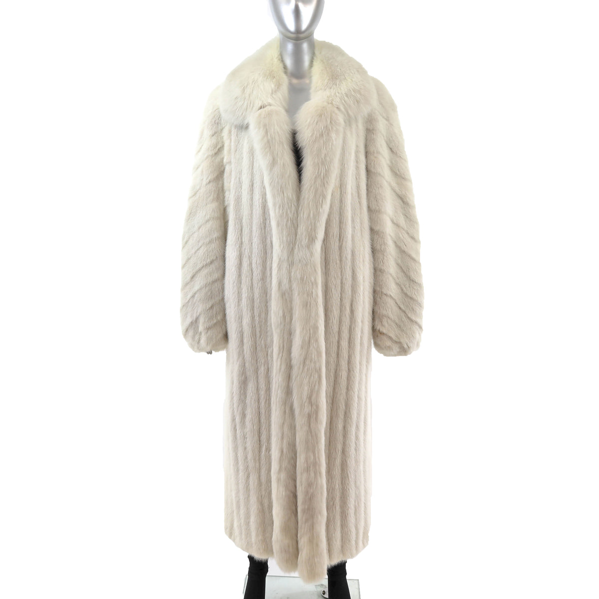 Beige Mink Coat with Fox Tuxedo- Size XL