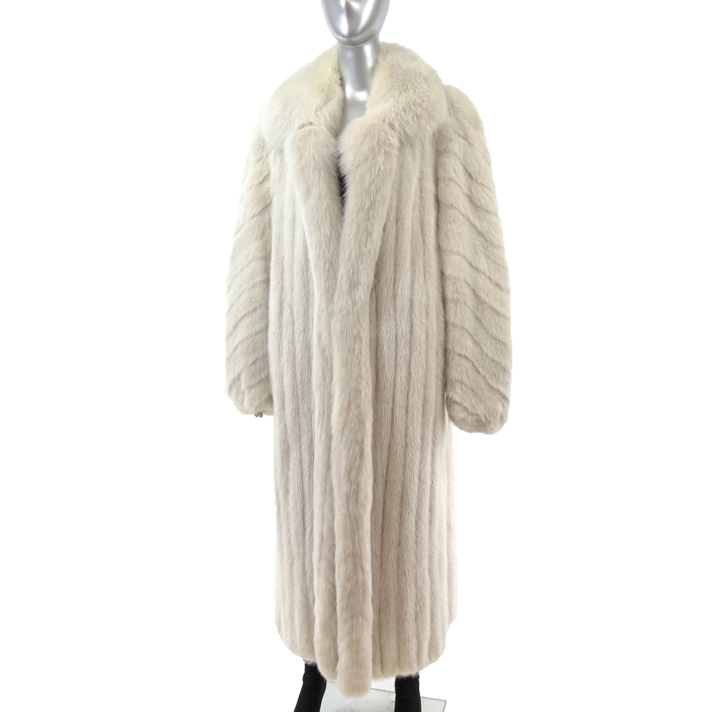 Beige Mink Coat with Fox Tuxedo- Size XL