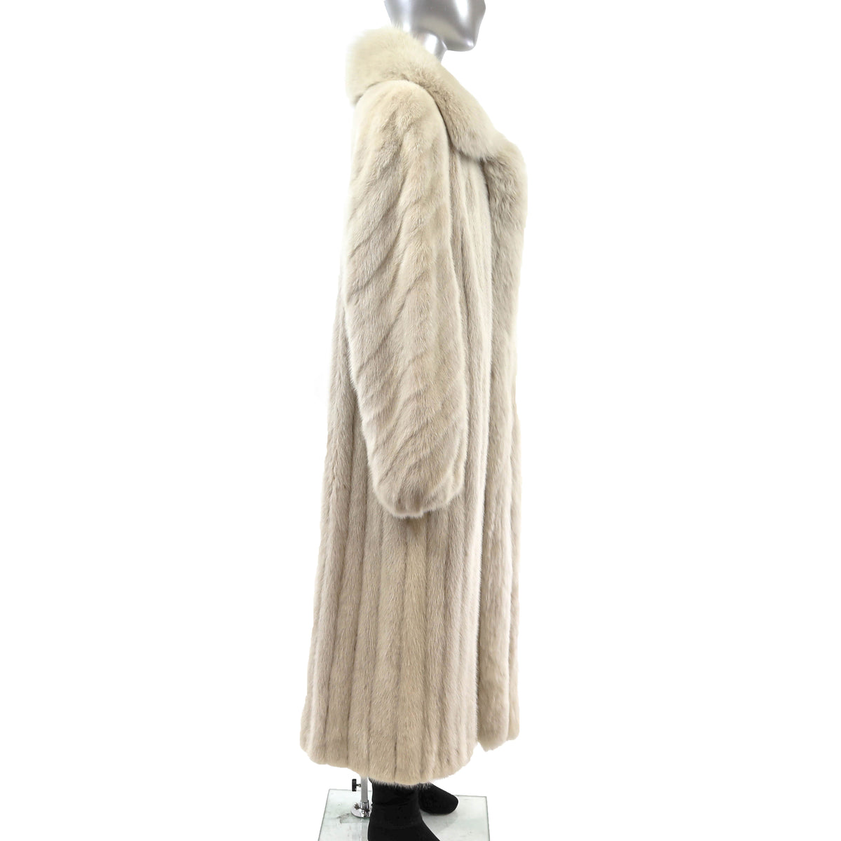 Beige Mink Coat with Fox Tuxedo- Size XL
