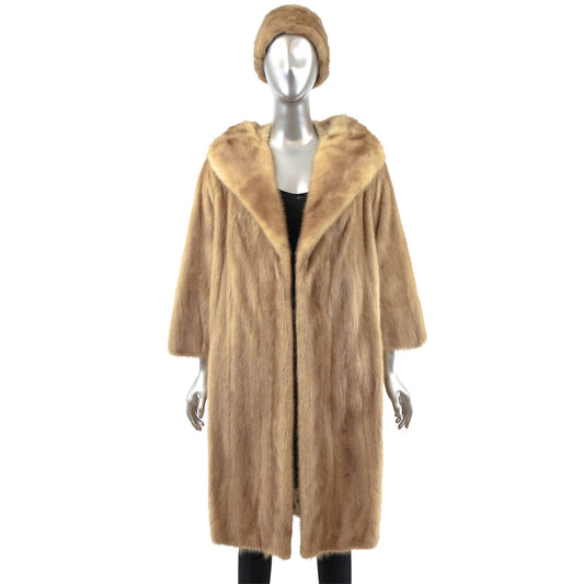 Light Brown Mink Coat with Matching Hat- Size M