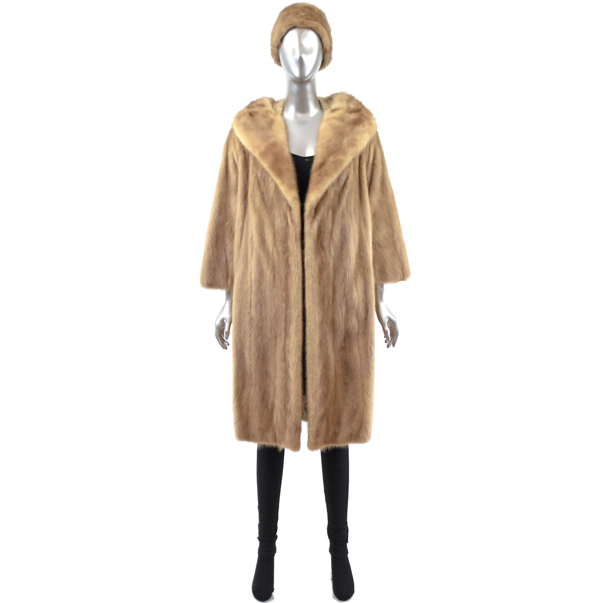 Light Brown Mink Coat with Matching Hat- Size M