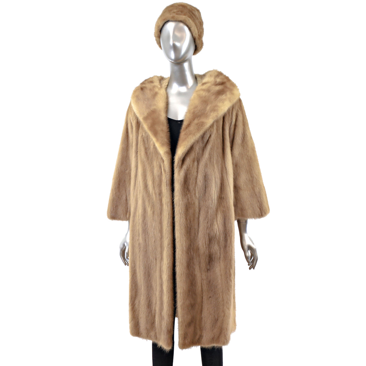 Light Brown Mink Coat with Matching Hat- Size M