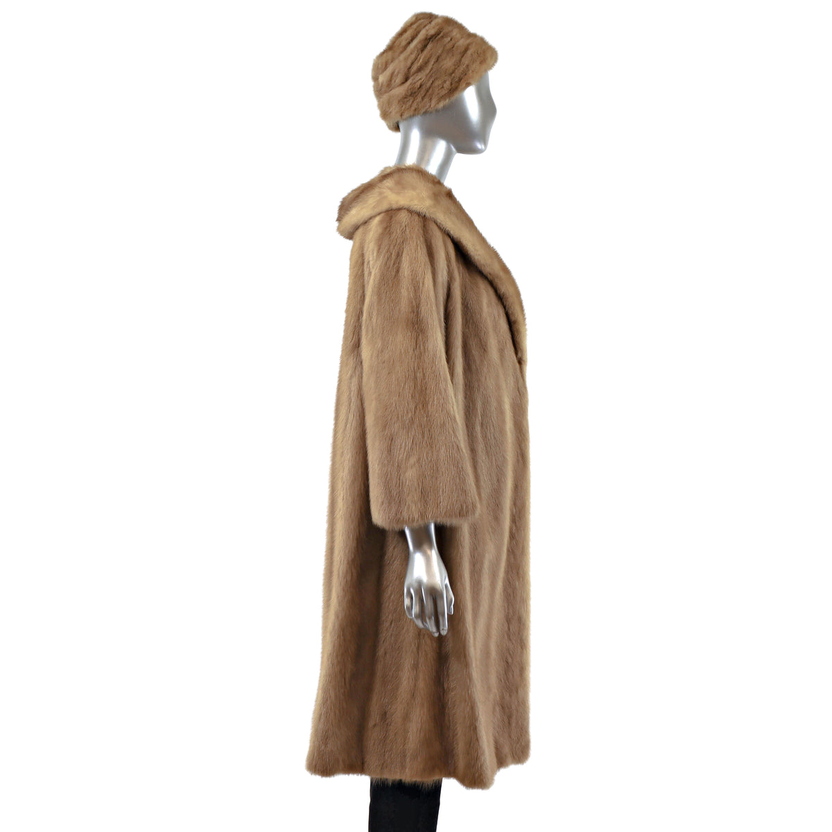 Light Brown Mink Coat with Matching Hat- Size M