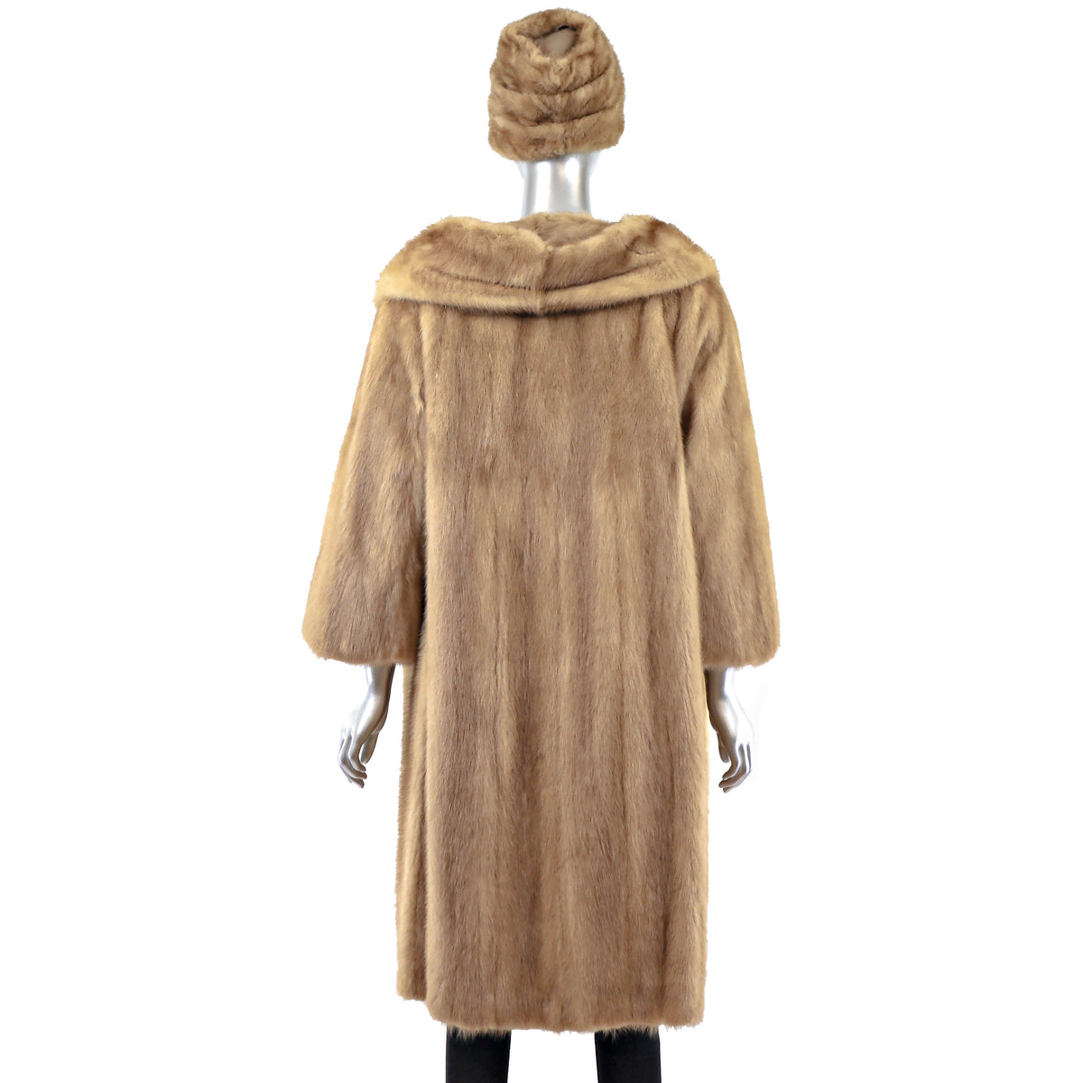 Light Brown Mink Coat with Matching Hat- Size M