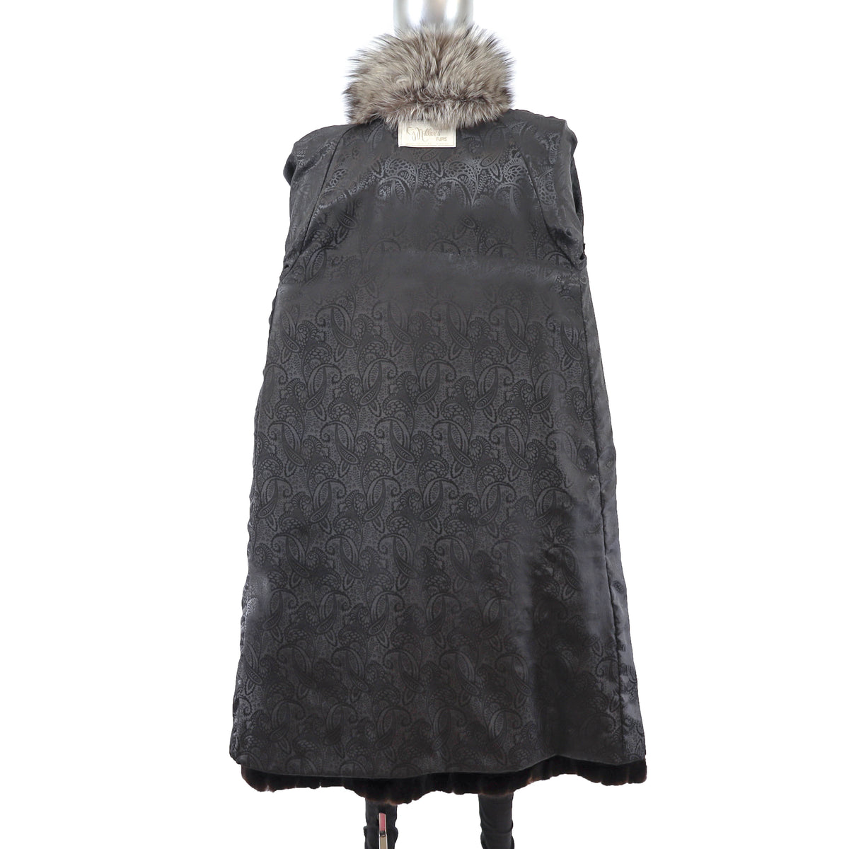 Black Mink Coat with Fox Tuxedo and Sleeves- Size L