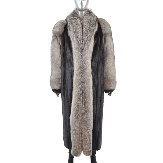 Black Mink Coat with Fox Tuxedo and Sleeves- Size L