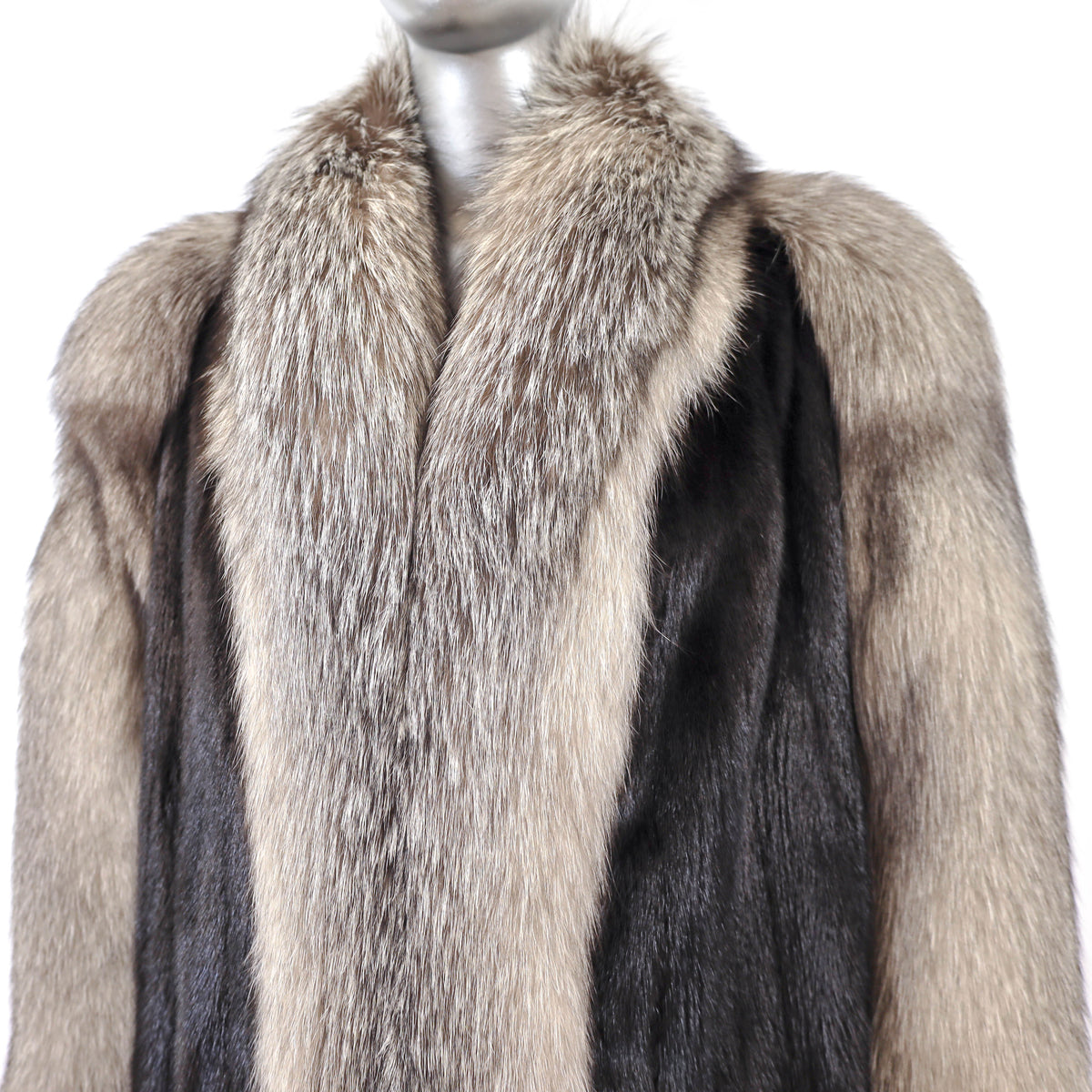 Black Mink Coat with Fox Tuxedo and Sleeves- Size L