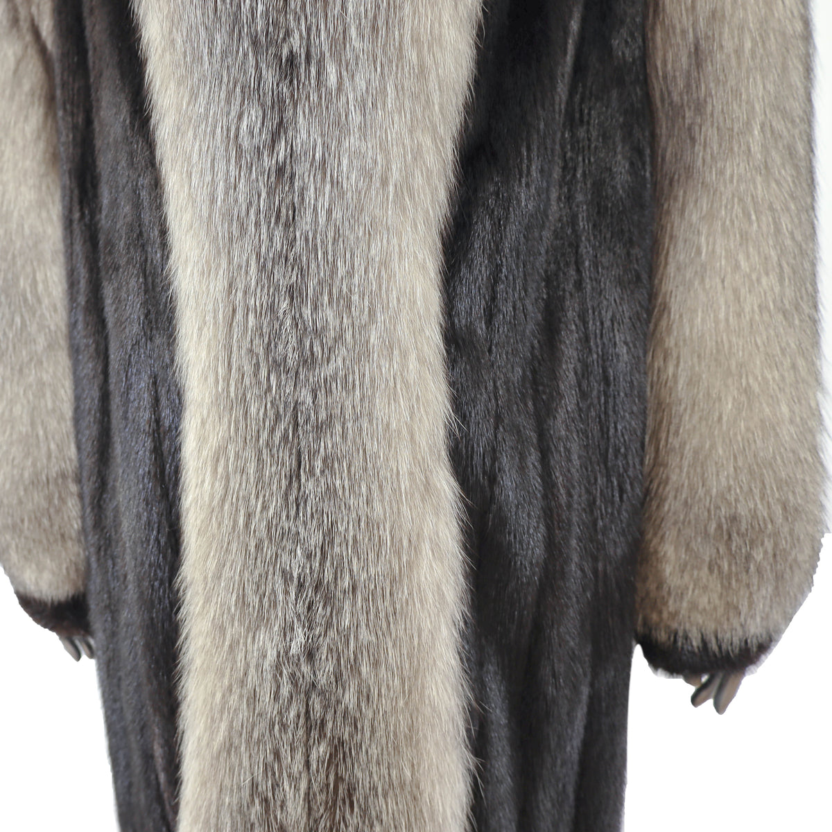 Black Mink Coat with Fox Tuxedo and Sleeves- Size L
