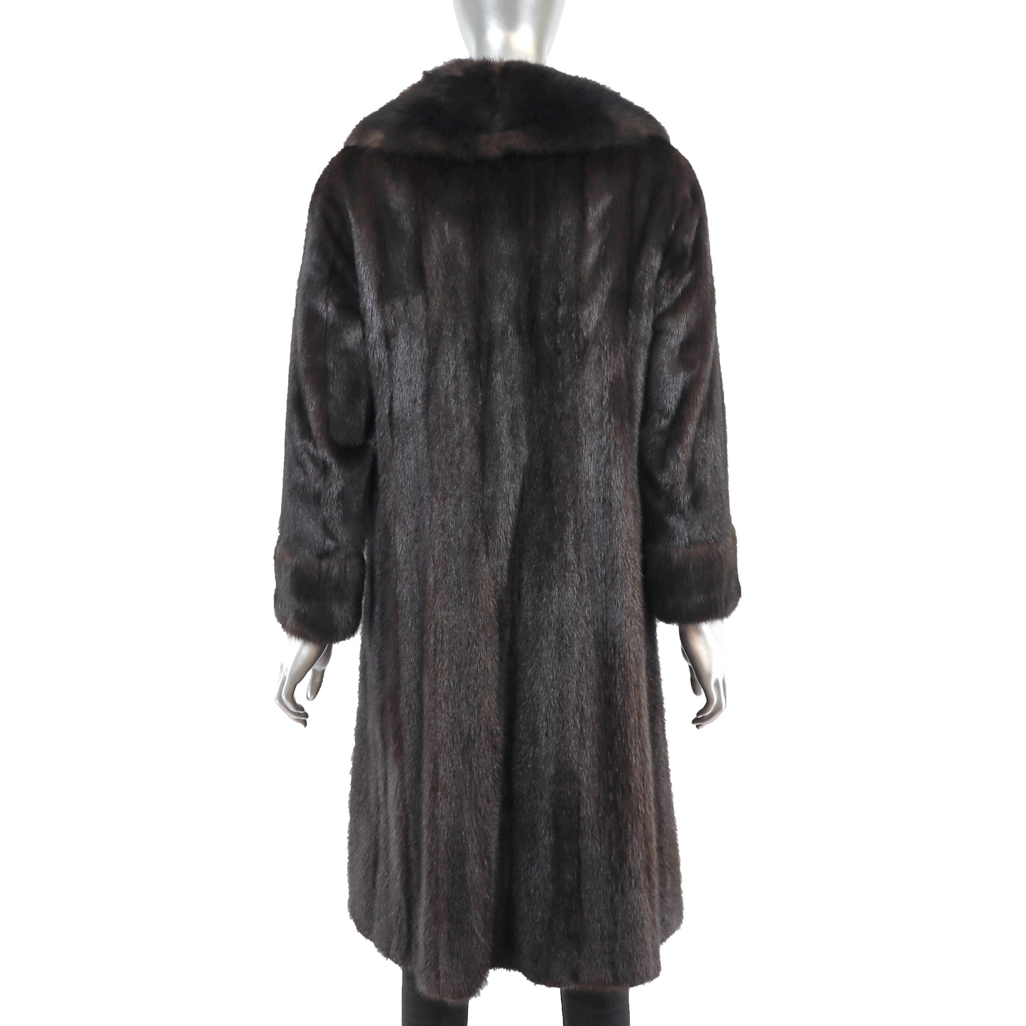 Dark Brown Mink Coat with Sable Collar and Cuffs- Size S