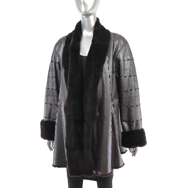 Neiman Marcus Plucked Mink Coat Reversible to Leather- Size XL