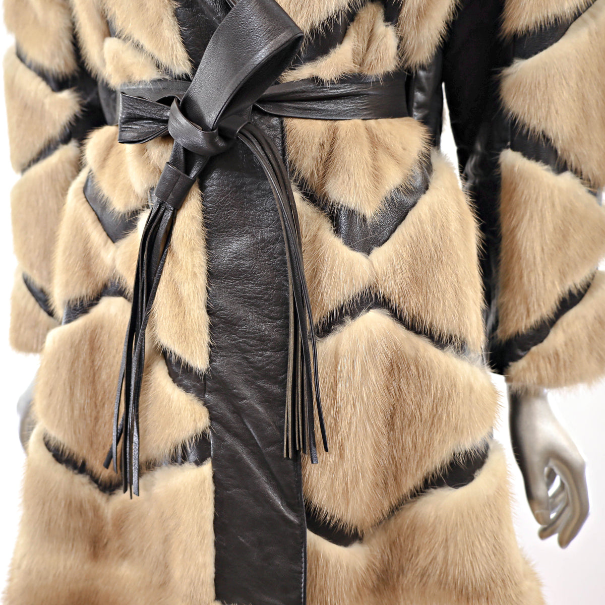 Pastel Mink 3/4 Coat with Leather Insert and Matching Hat- Size S