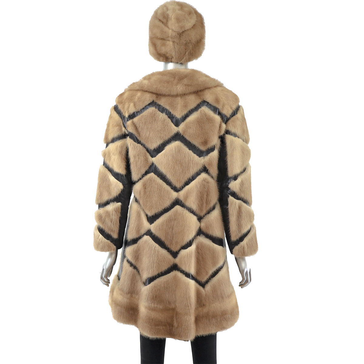 Pastel Mink 3/4 Coat with Leather Insert and Matching Hat- Size S