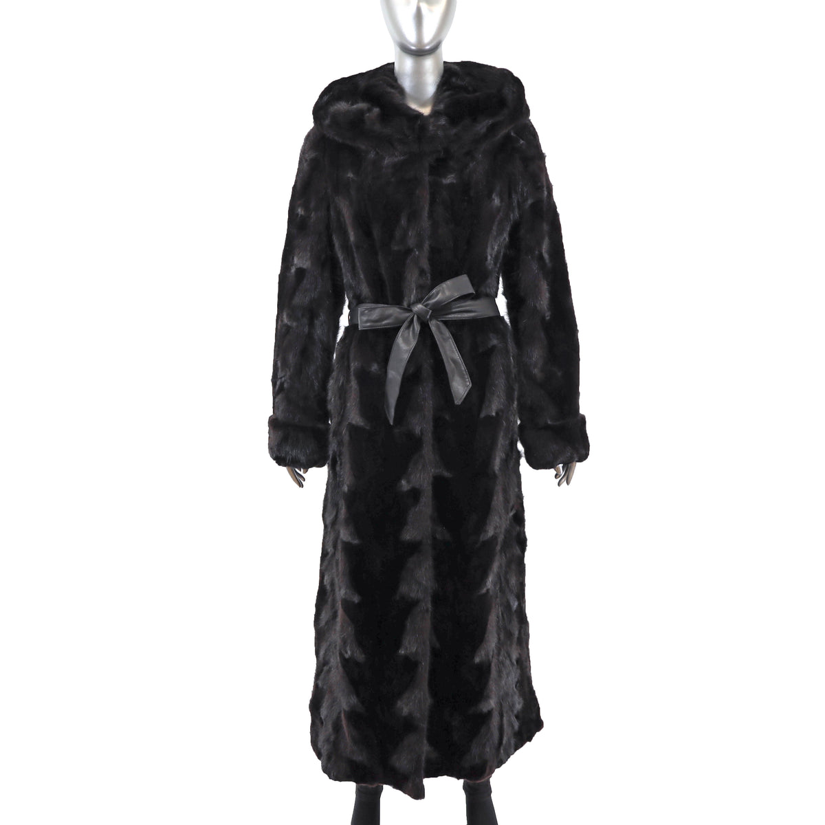 Black Hooded Section Mink Coat- Size L