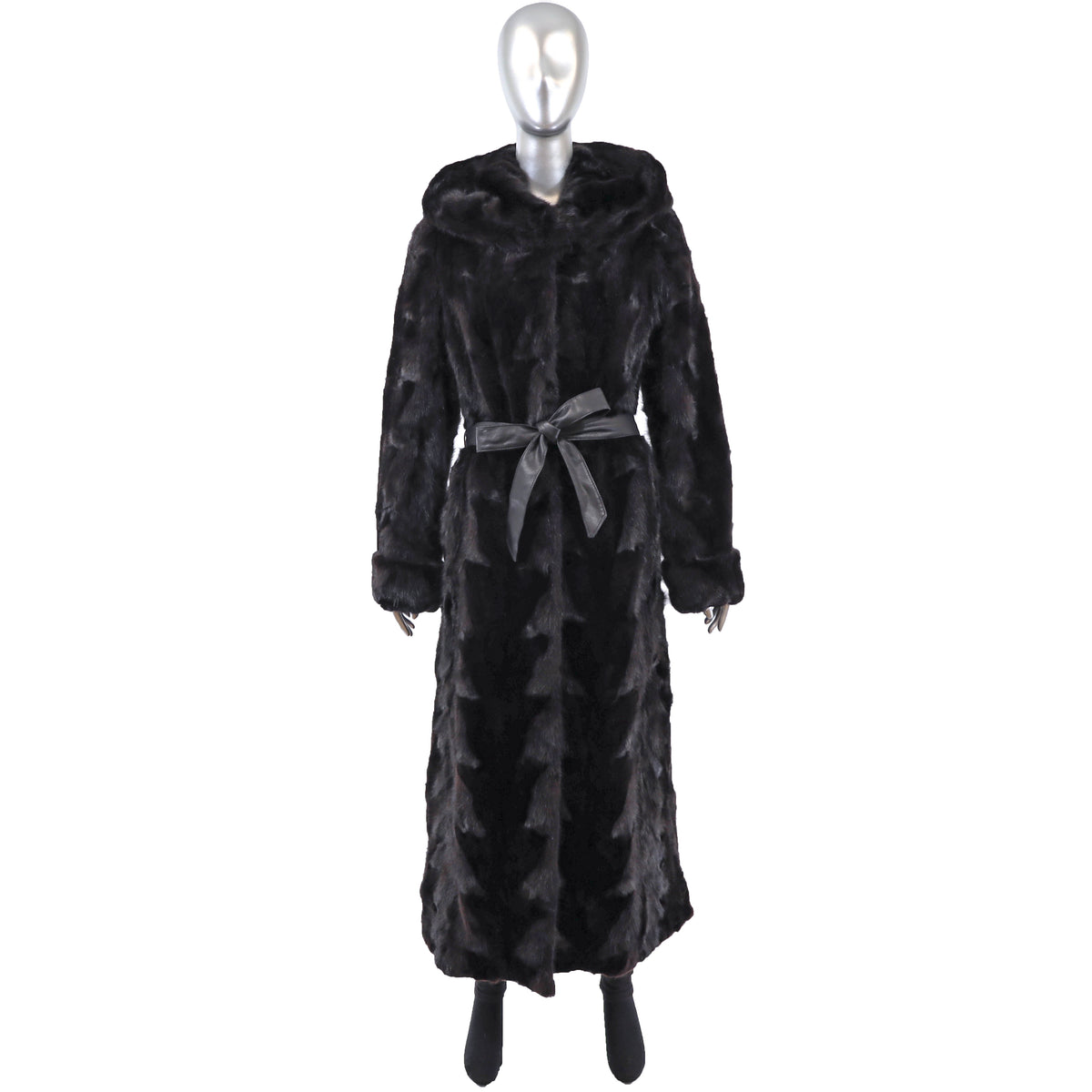 Black Hooded Section Mink Coat- Size L
