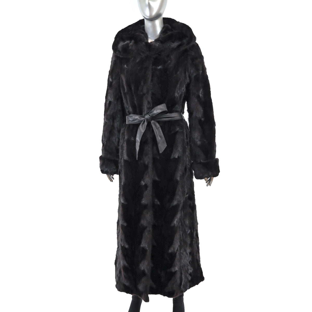 Black Hooded Section Mink Coat- Size L