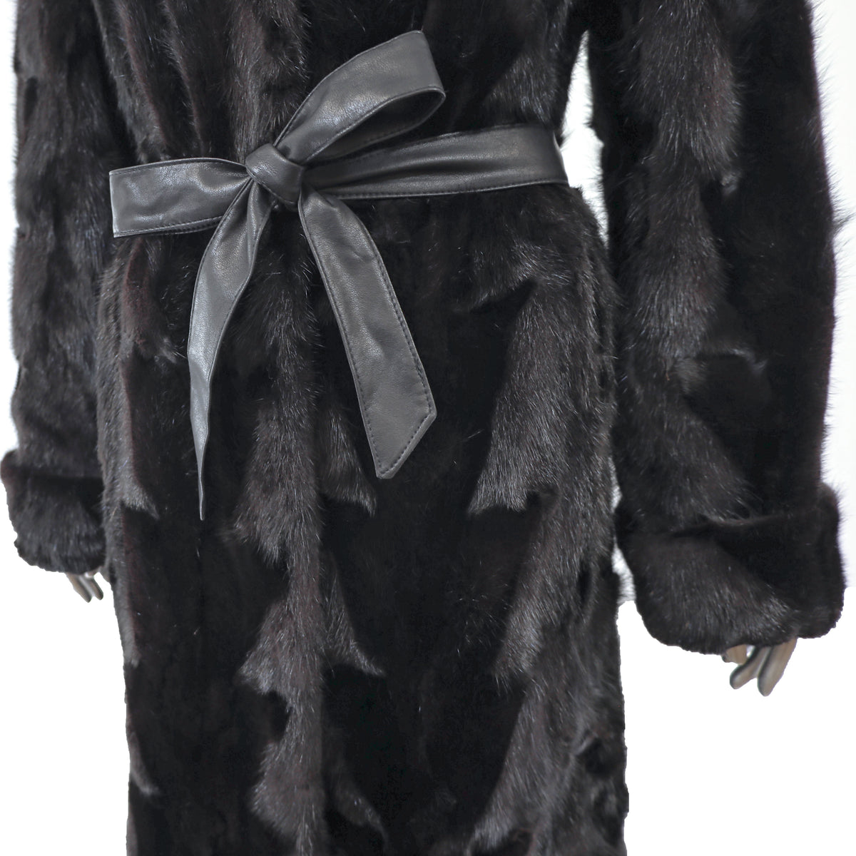 Black Hooded Section Mink Coat- Size L