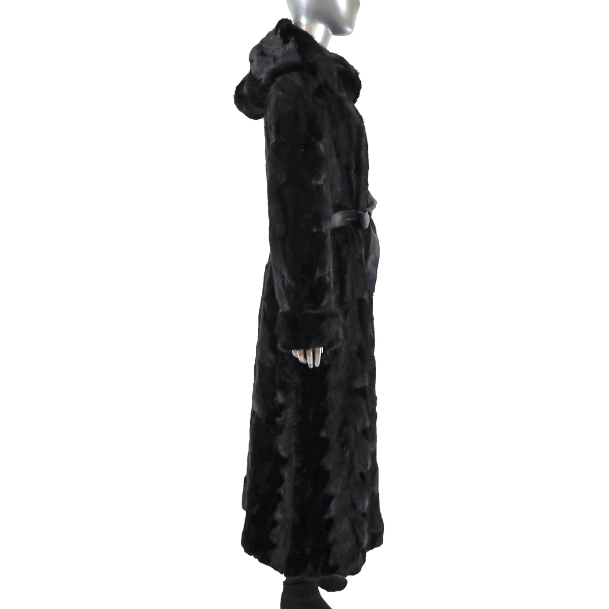 Black Hooded Section Mink Coat- Size L