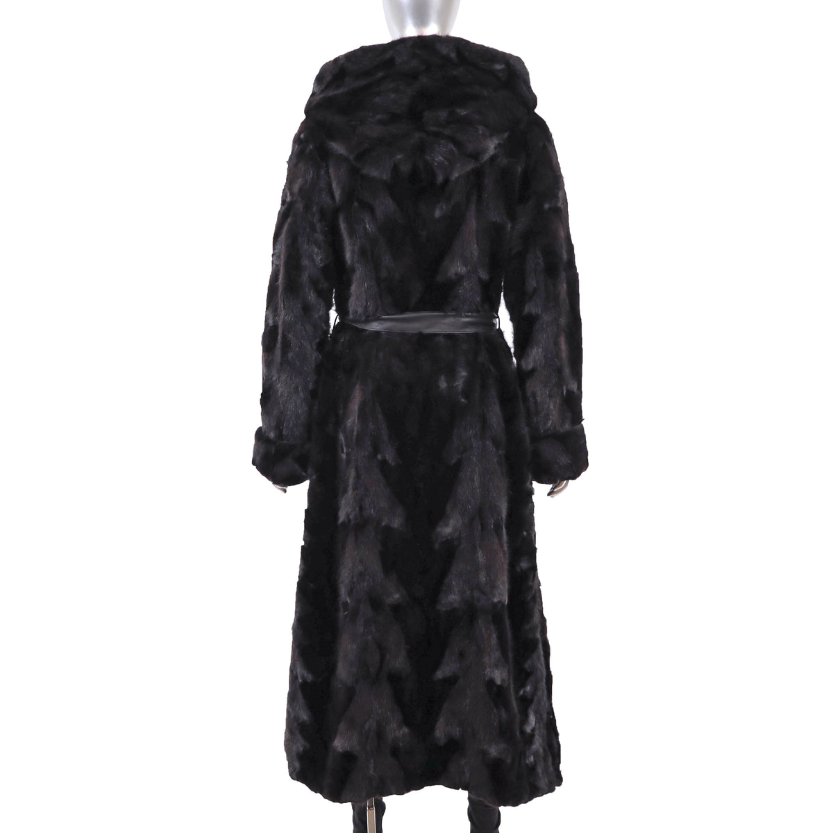 Black Hooded Section Mink Coat- Size L