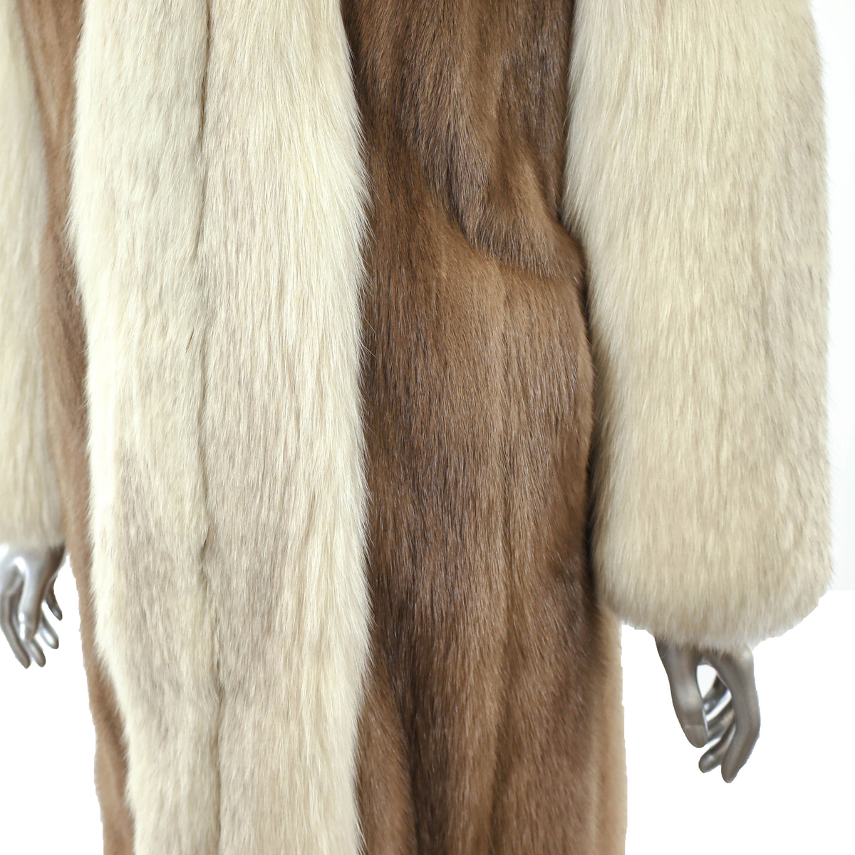 Light Brown Mink Coat with Fox Tuxedo and Sleeves- Size L