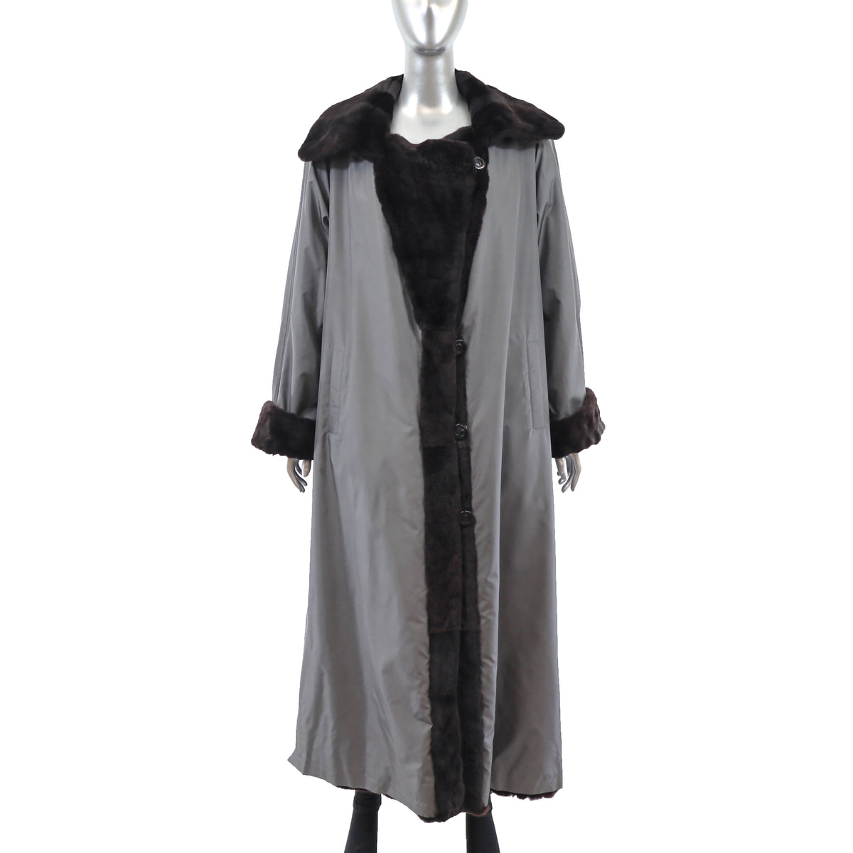 Dark Brown Sheared Mink Coat Reversible to Taffeta- Size XL