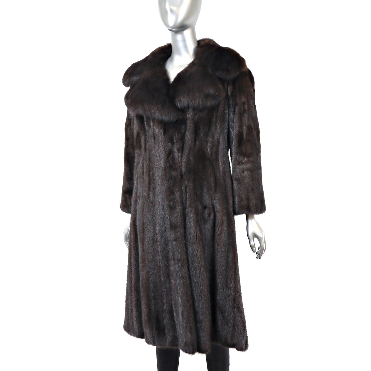 Dark Brown Mink Coat with Sable Collar- Size S