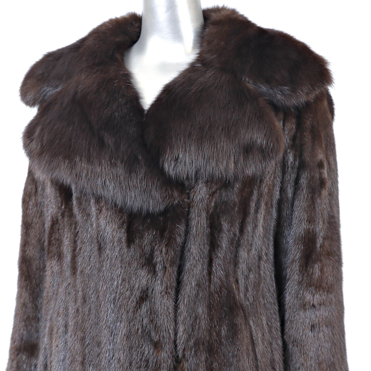 Dark Brown Mink Coat with Sable Collar- Size S