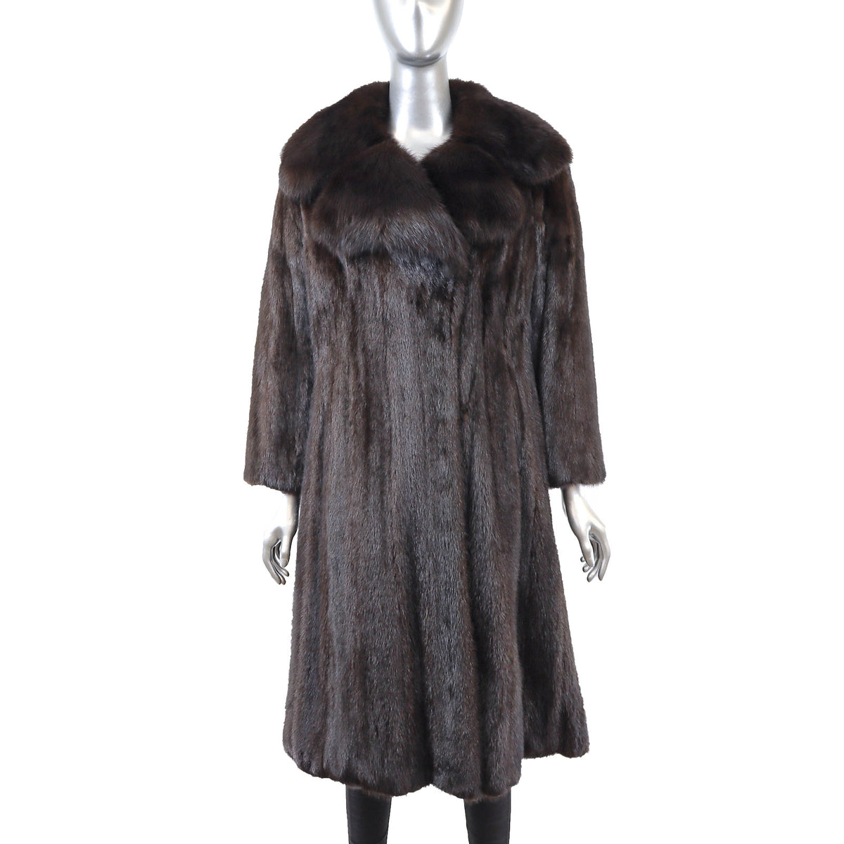 Dark Brown Mink Coat with Sable Collar- Size S