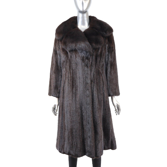 Dark Brown Mink Coat with Sable Collar- Size S