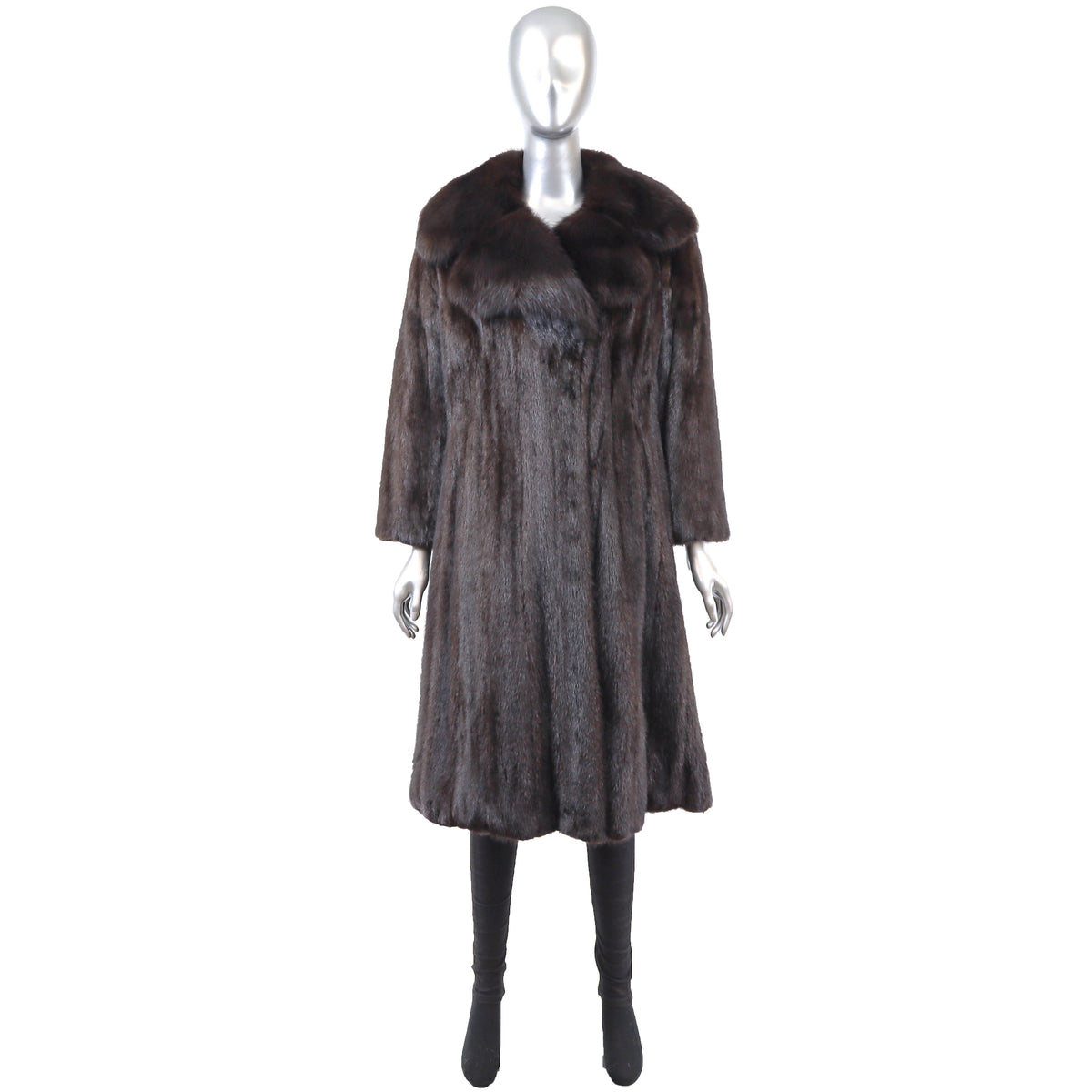 Dark Brown Mink Coat with Sable Collar- Size S