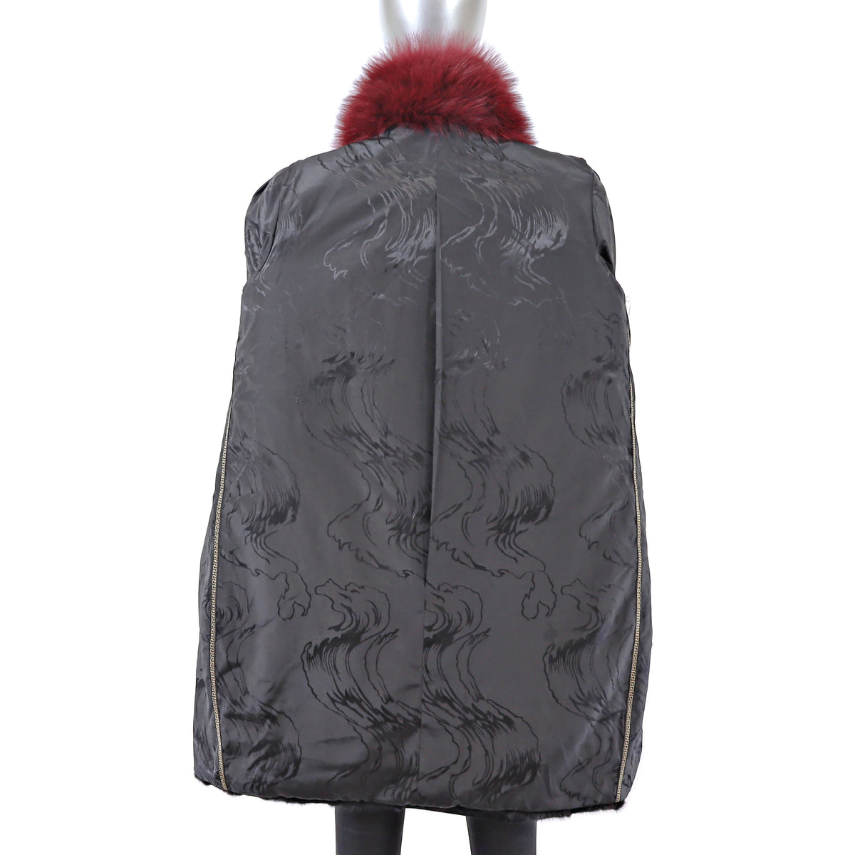 Black Section Mink Coat with Fox Trim- Size M