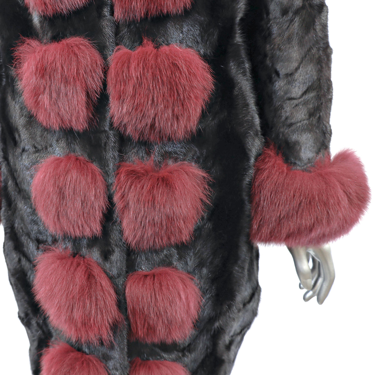 Black Section Mink Coat with Fox Trim- Size M