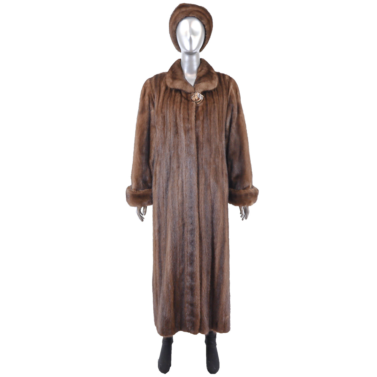 Brown Mink Coat with Matching Headband- Size XL