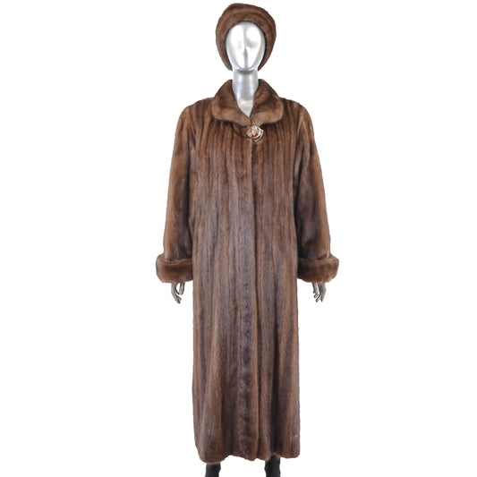 Brown Mink Coat with Matching Headband- Size XL