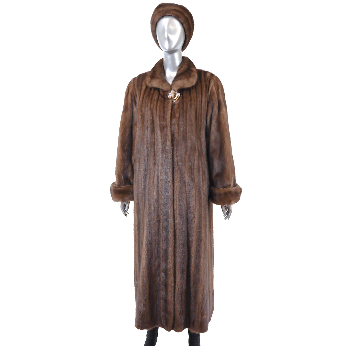 Brown Mink Coat with Matching Headband- Size XL