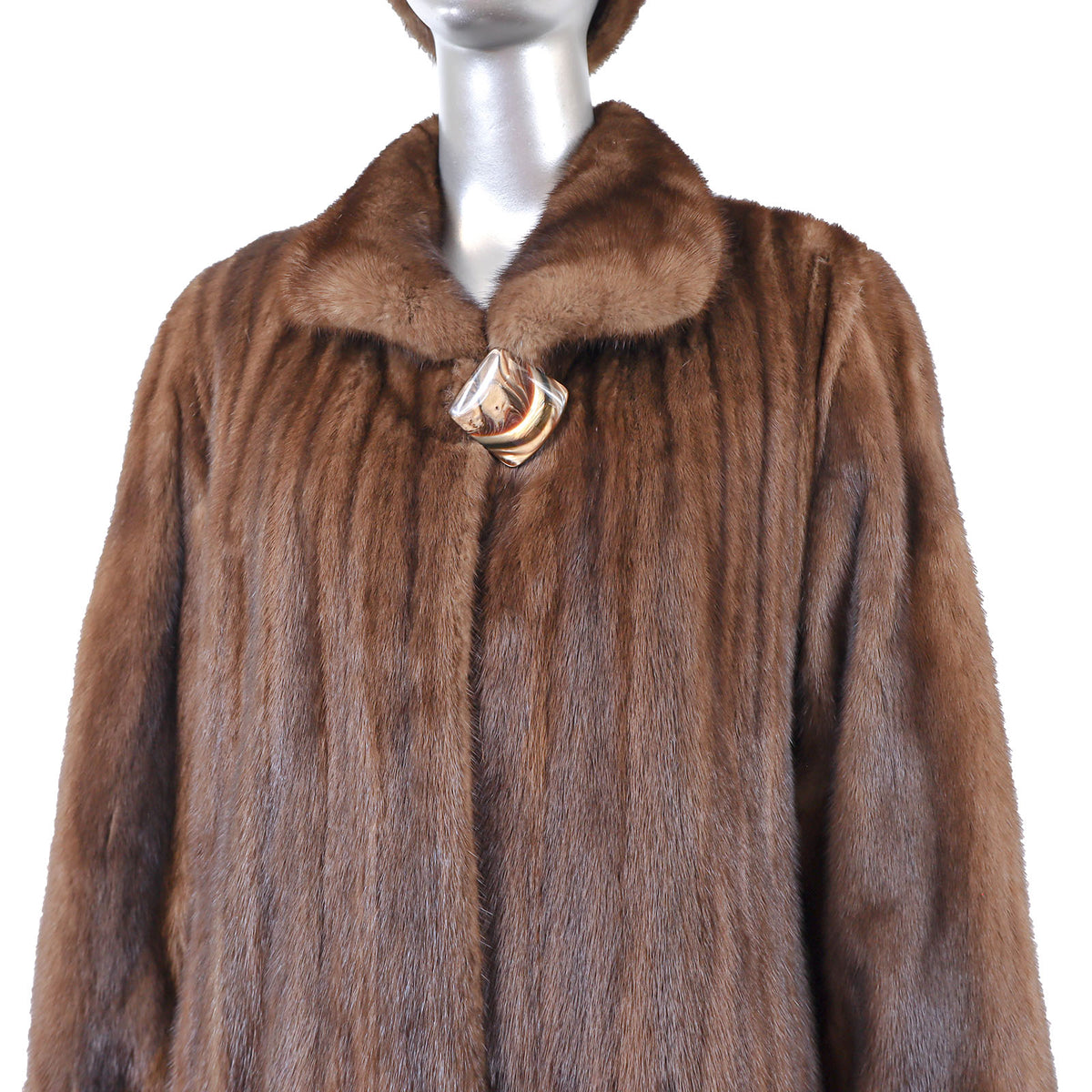 Brown Mink Coat with Matching Headband- Size XL