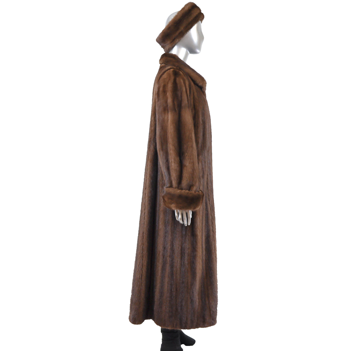 Brown Mink Coat with Matching Headband- Size XL
