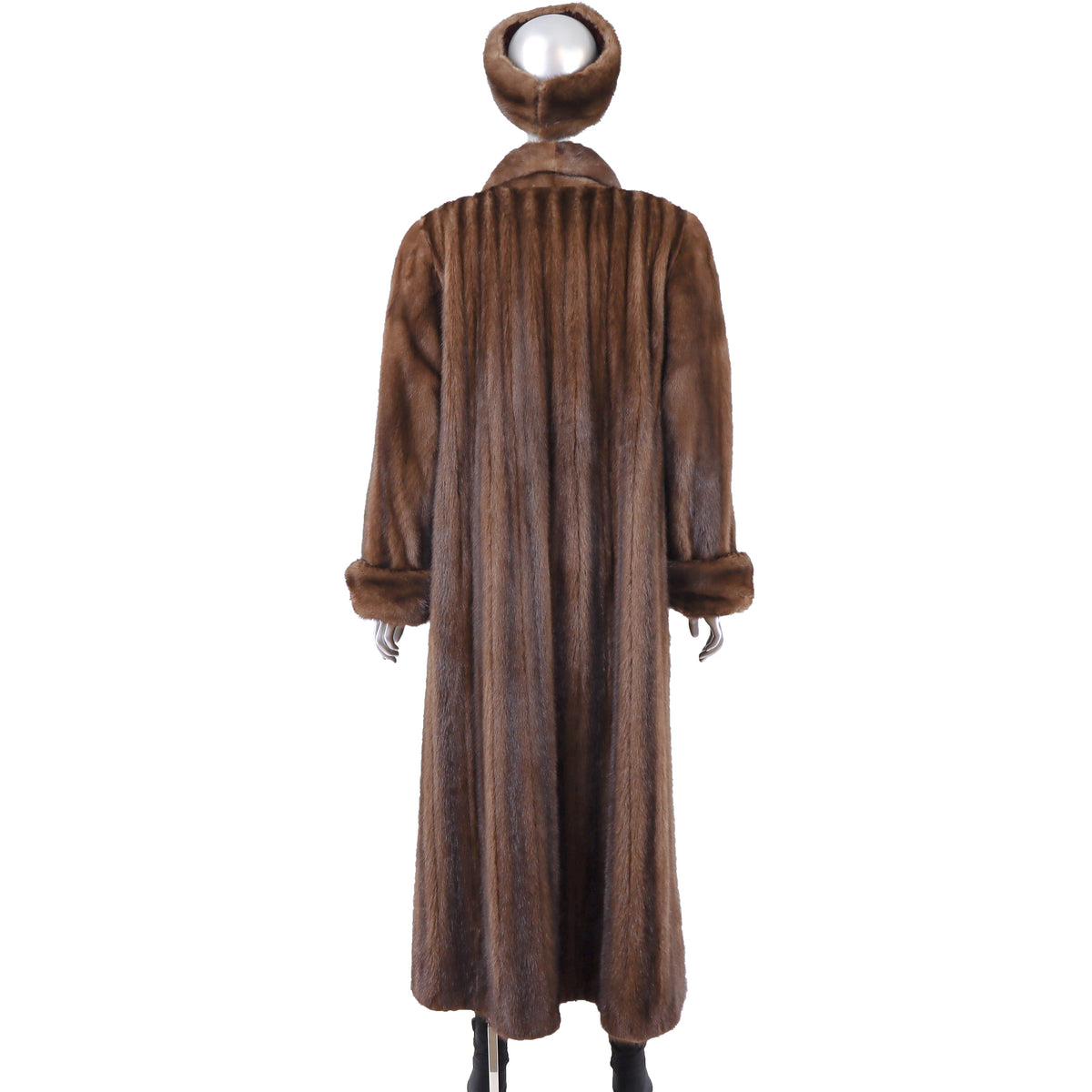 Brown Mink Coat with Matching Headband- Size XL