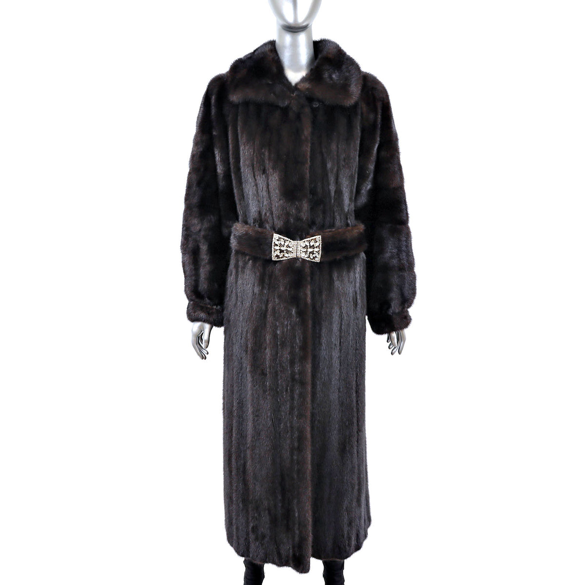 Dark Brown Mink Coat with Two Belts- Size L
