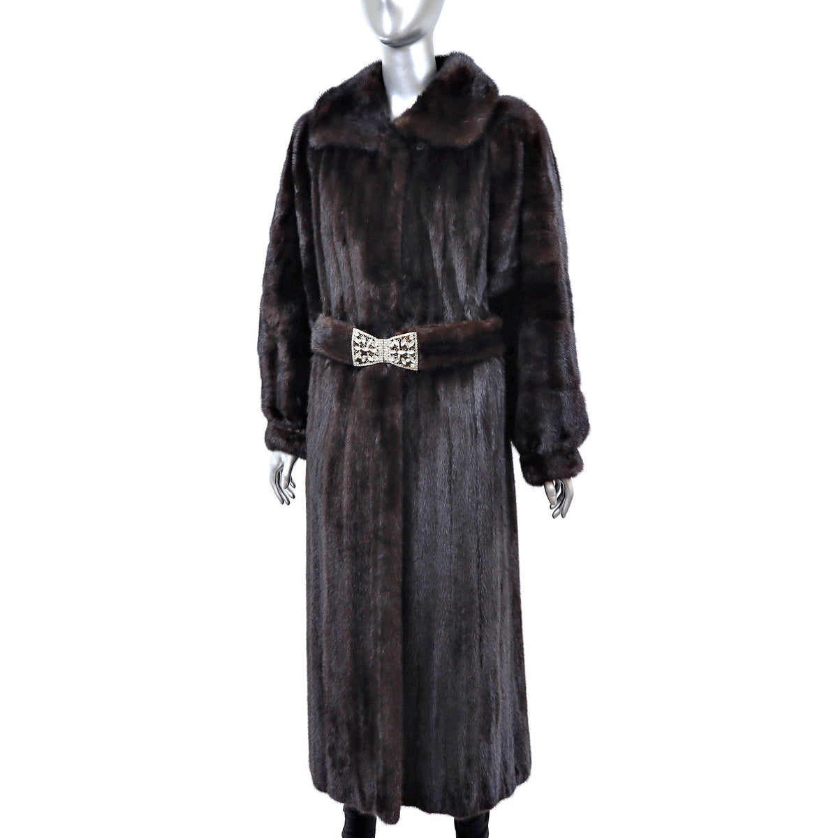 Dark Brown Mink Coat with Two Belts- Size L