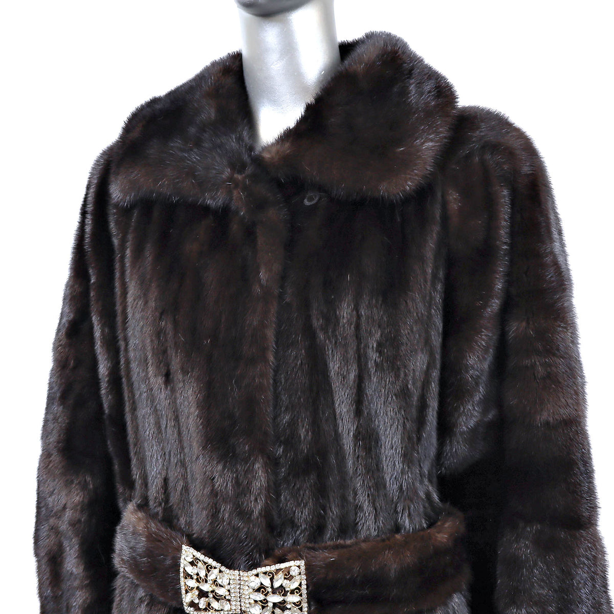 Dark Brown Mink Coat with Two Belts- Size L