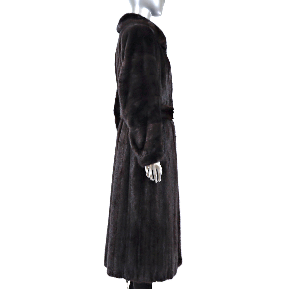 Dark Brown Mink Coat with Two Belts- Size L