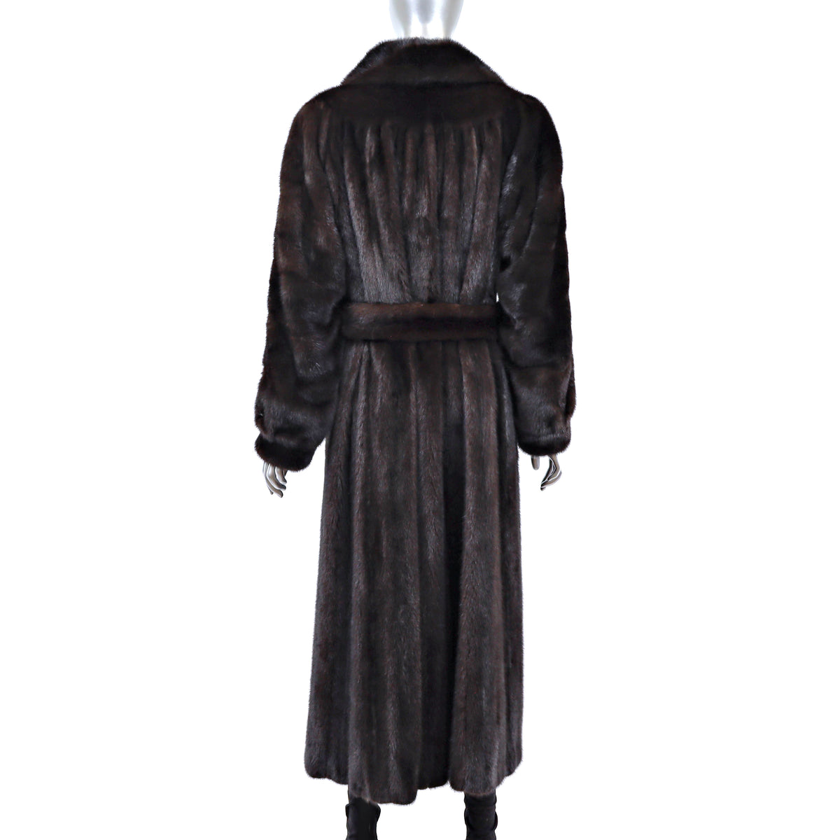 Dark Brown Mink Coat with Two Belts- Size L